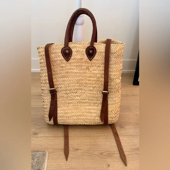 NWOT Authentic Handmade French Straw and Leather Basket Backpack | O/S - Picture 3 of 14
